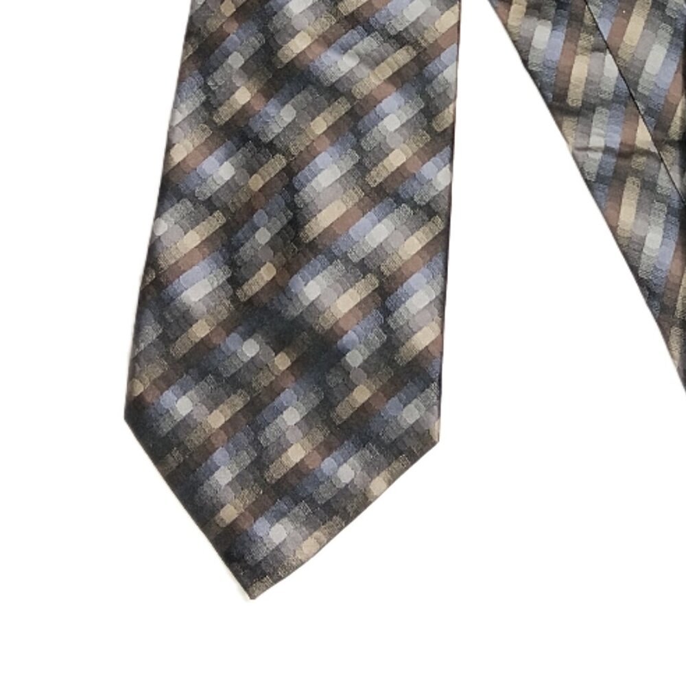 George Silk Tie Men’s 61” Brown Blue Taupe Bokeh Effect Designer Wide Tie New